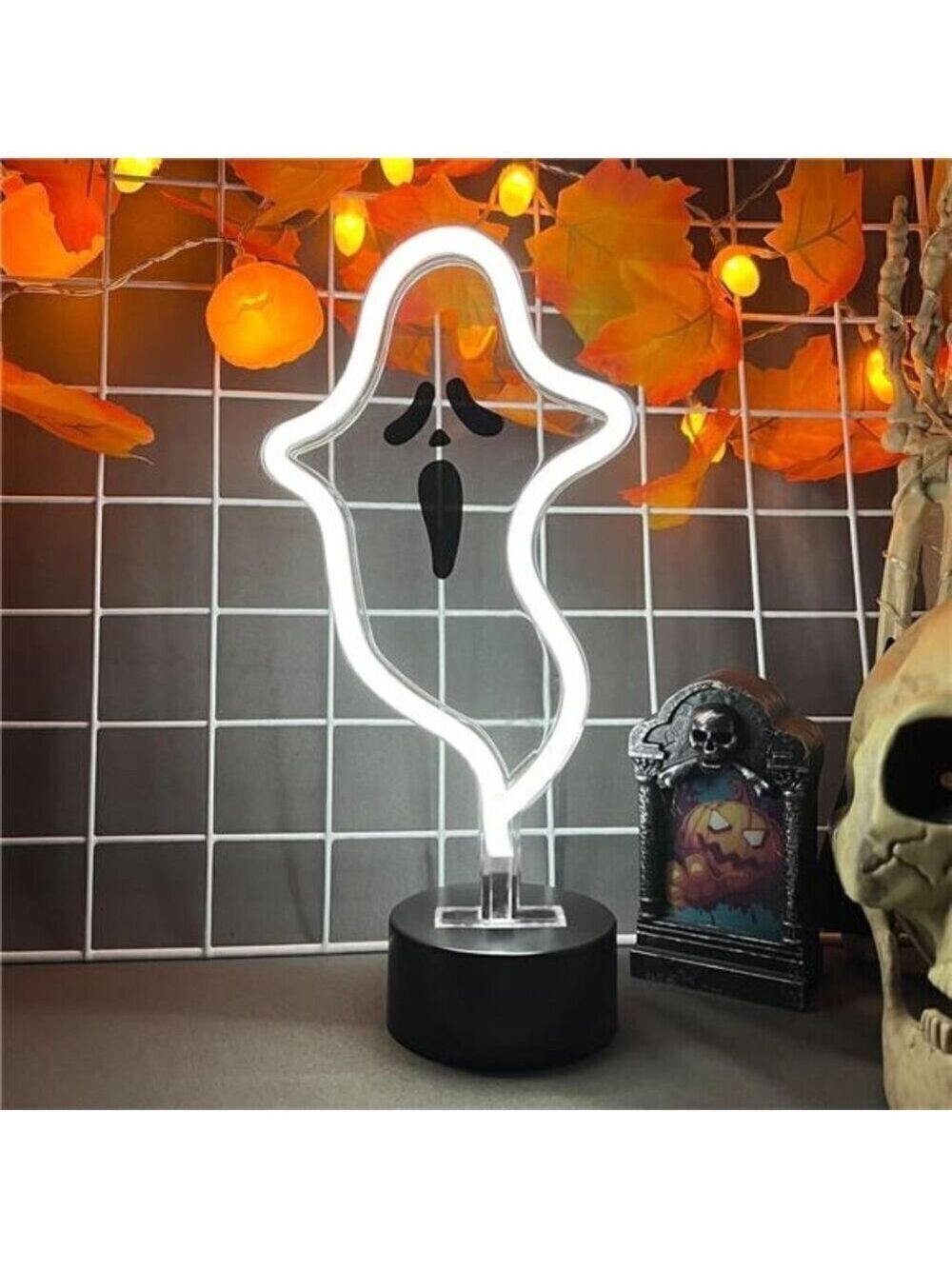Halloween Ghost Neon Sign, Decoration LED Light Sign with Base, Ghost Shape Lamp